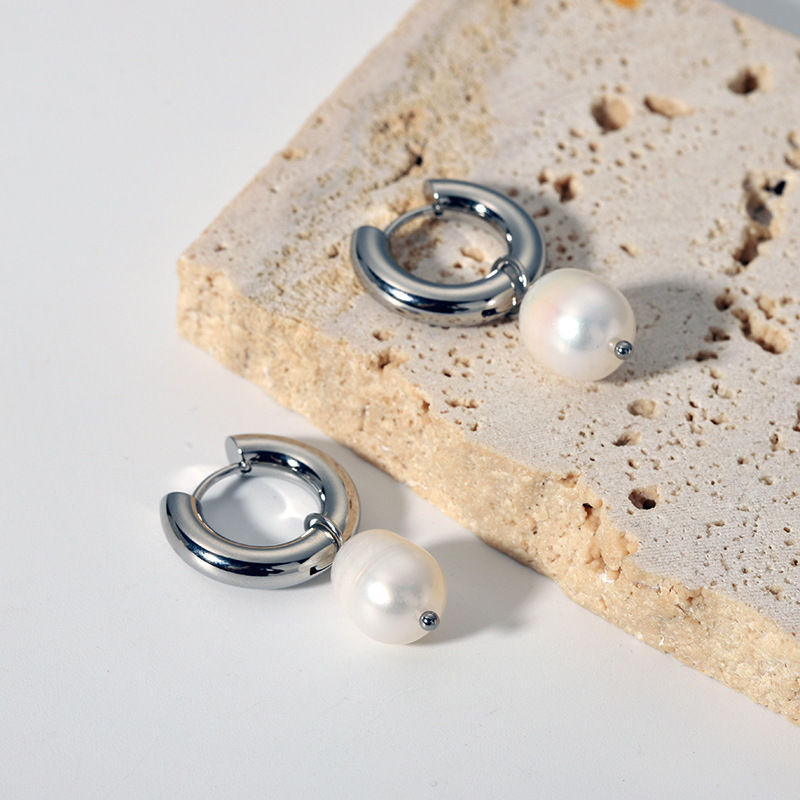 Waterproof Tarnish Free Stainless Steel Earrings Fresh Water Pearl Pendant Earring