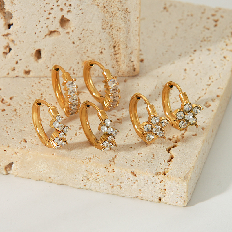 Stainless Steel Zircon Hoop Earrings for Women 18K Gold-Plated Jewelry Wholesale