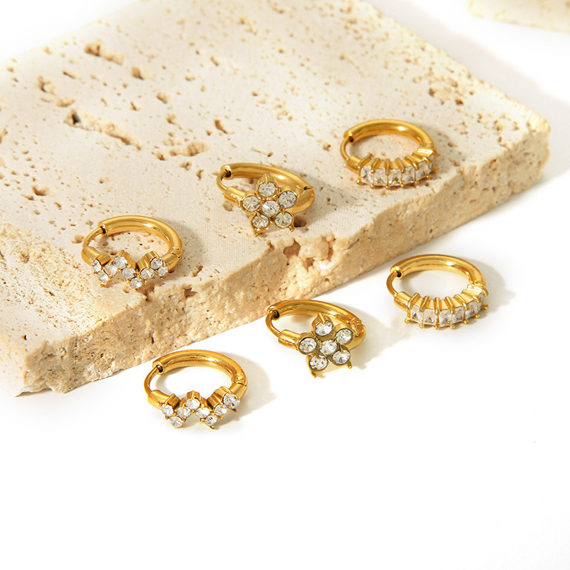 Stainless Steel Zircon Hoop Earrings for Women 18K Gold-Plated Jewelry Wholesale