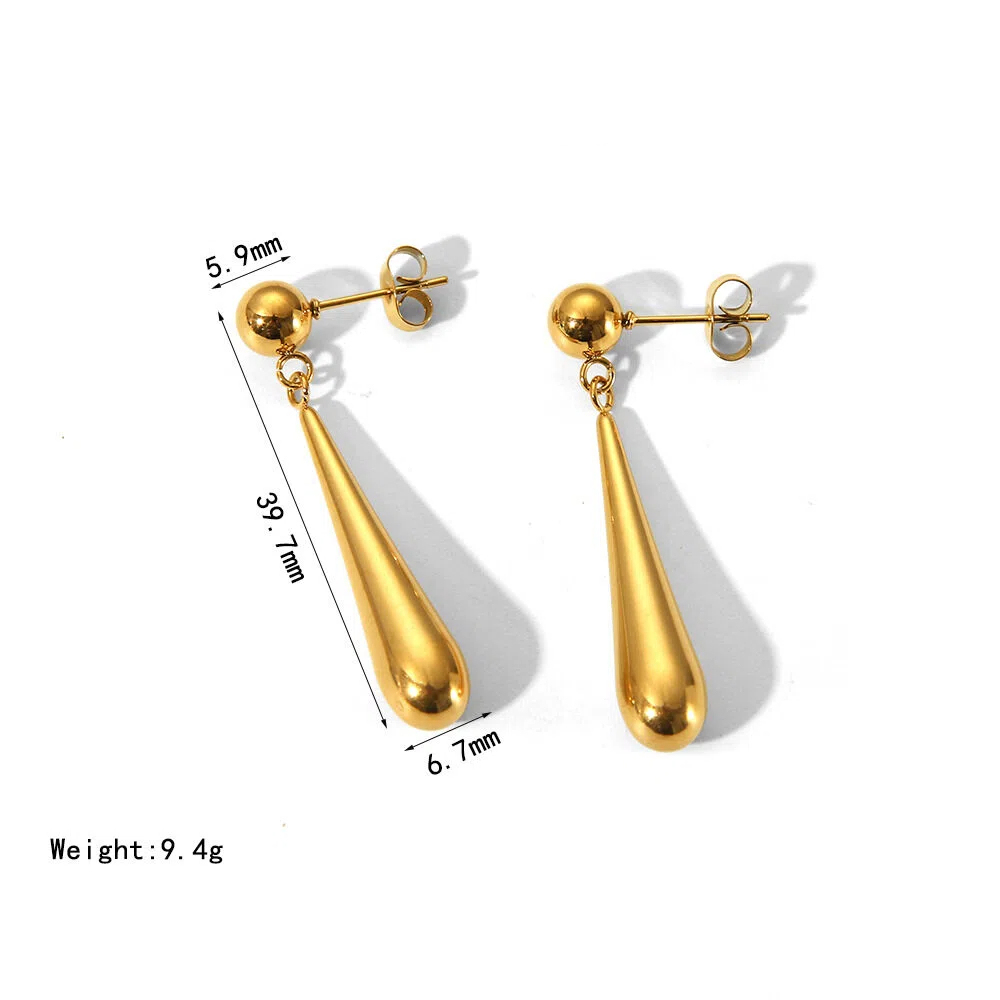 Stainless Steel Water Drop Stud Earrings for Women, 18K Real Gold Plated Dangle Earrings Jewelry Wholesale