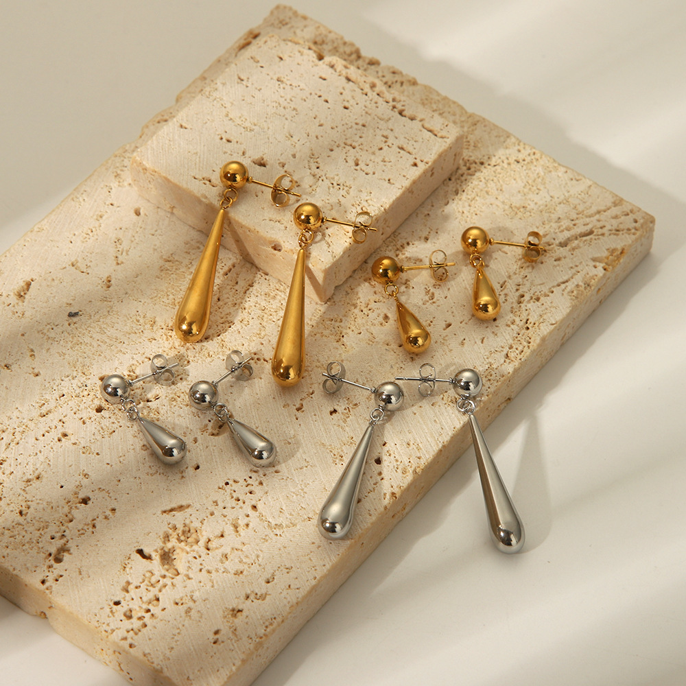 Stainless Steel Water Drop Stud Earrings for Women, 18K Real Gold Plated Dangle Earrings Jewelry Wholesale
