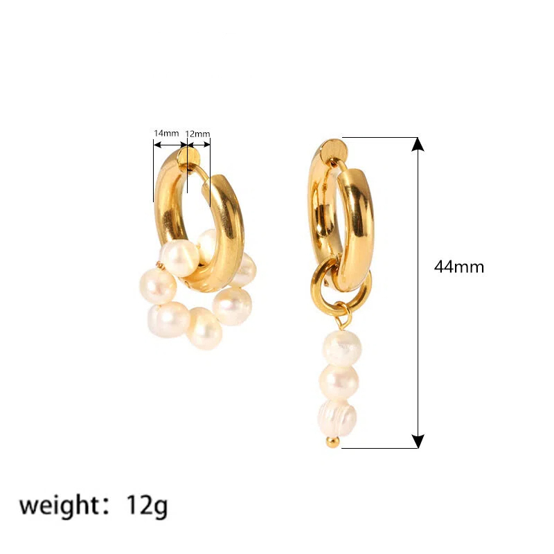 Freshwater Pearl Hoops Stainless Steel Earrings 18K Gold-plated Non-fading Jewelry for Wholesale
