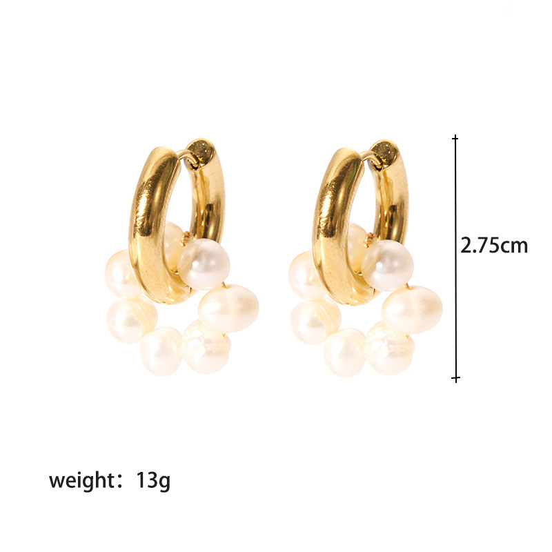 Natural Pearl Earrings Stainless Steel Niche Design 18K Gold Versatile Jewelry