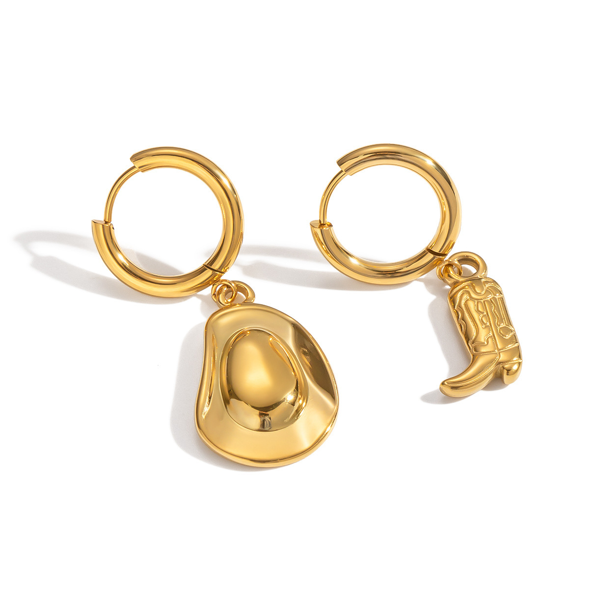 Trendy & Unique Stainless Steel Boot & Hat Shaped Hoop Earrings - Popular Hip-hop Style for Girls