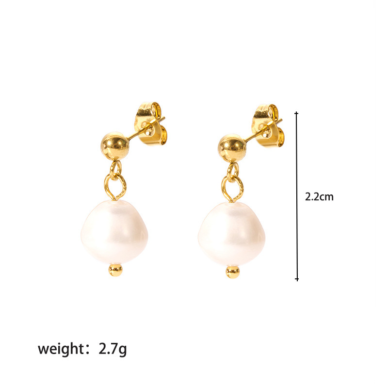 Natural Pearl Earrings Stainless Steel Niche Design 18K Gold Versatile Jewelry