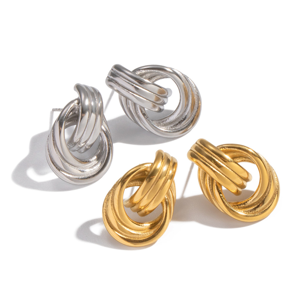Geometric Line Hoop Stud Earrings - Daily Wear Stainless Steel Jewelry for Women