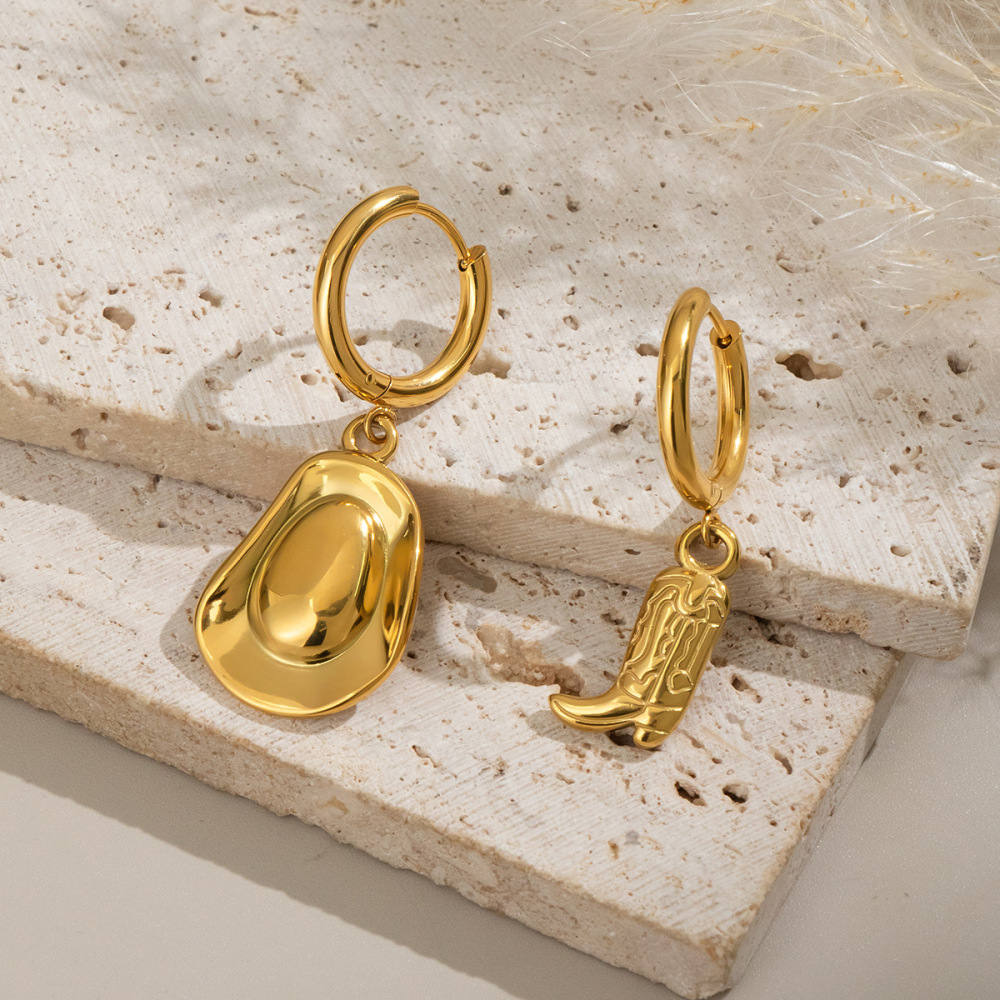Trendy & Unique Stainless Steel Boot & Hat Shaped Hoop Earrings - Popular Hip-hop Style for Girls