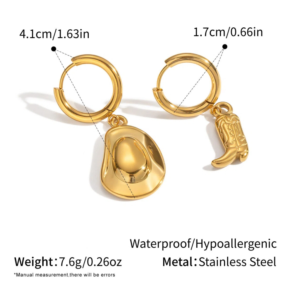 Trendy & Unique Stainless Steel Boot & Hat Shaped Hoop Earrings - Popular Hip-hop Style for Girls