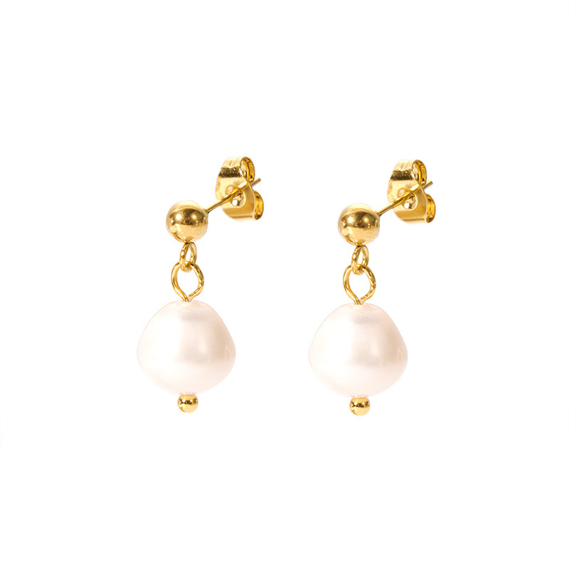Natural Freshwater Pearl Stud Earrings  Stainless Steel Non-fading Earrings for Women