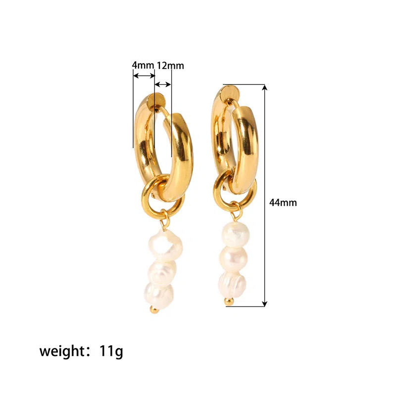 Freshwater Pearl Hoops Stainless Steel Earrings 18K Gold-plated Non-fading Jewelry for Wholesale