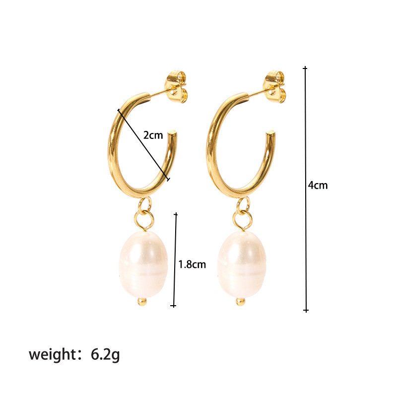 Natural Pearl Earrings Stainless Steel Niche Design 18K Gold Versatile Jewelry