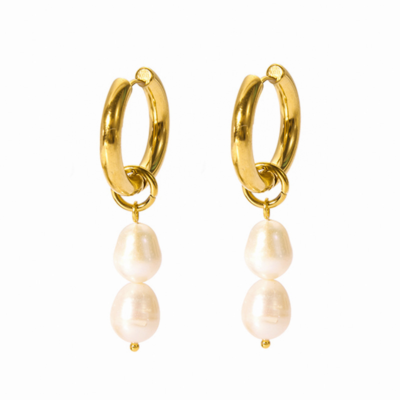 Natural Pearl Earrings Stainless Steel Niche Design 18K Gold Versatile Jewelry
