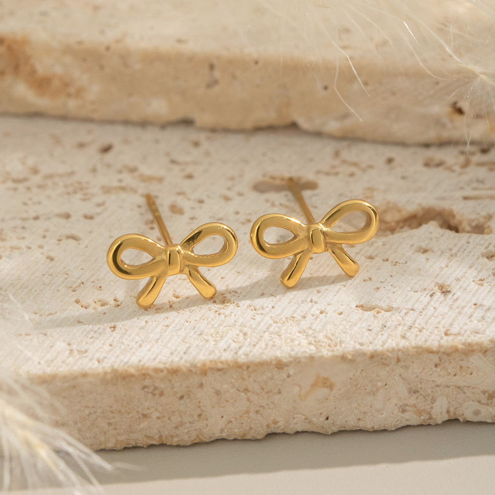 Minimalist Bow Stud Earrings - Women's Classic Stainless Steel Jewelry