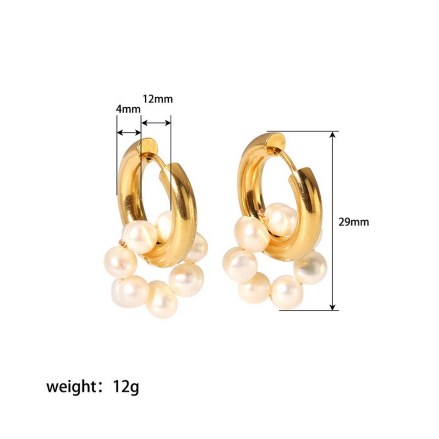 Freshwater Pearl Hoops Stainless Steel Earrings 18K Gold-plated Non-fading Jewelry for Wholesale