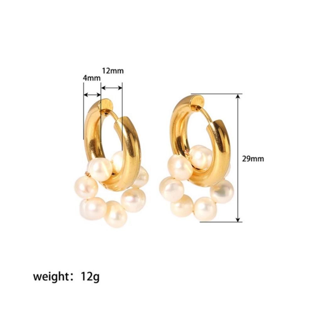 Freshwater Pearl Hoops Stainless Steel Earrings 18K Gold-plated Non-fading Jewelry for Wholesale