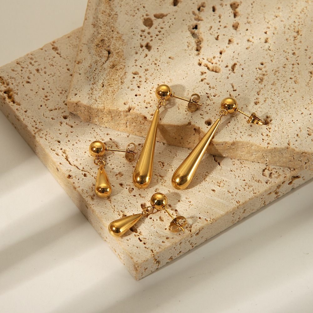 Stainless Steel Water Drop Stud Earrings for Women, 18K Real Gold Plated Dangle Earrings Jewelry Wholesale