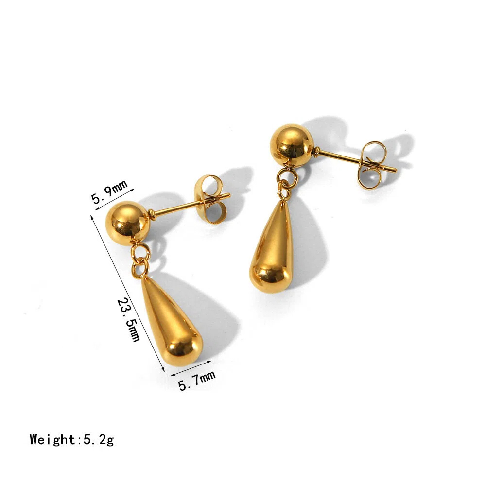 Stainless Steel Water Drop Stud Earrings for Women, 18K Real Gold Plated Dangle Earrings Jewelry Wholesale