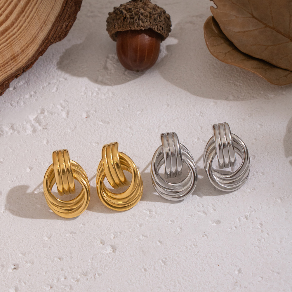 Geometric Line Hoop Stud Earrings - Daily Wear Stainless Steel Jewelry for Women