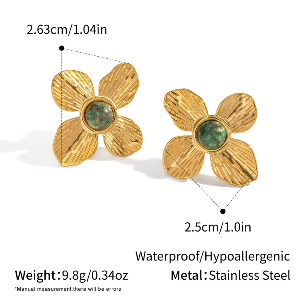 Women's Flower African Turquoise Stud Earrings Stainless Steel 18K Real Gold Plated Fade-Resistant Jewelry