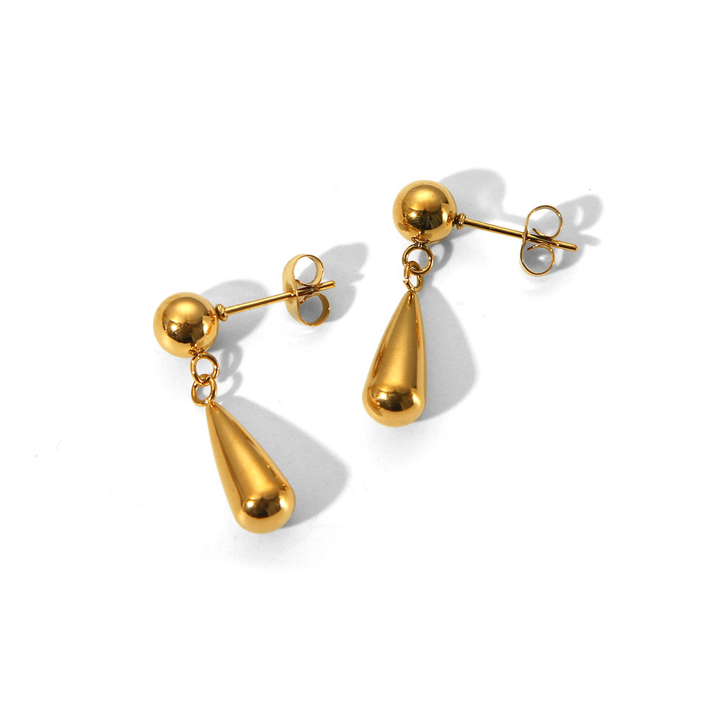 Stainless Steel Water Drop Stud Earrings for Women, 18K Real Gold Plated Dangle Earrings Jewelry Wholesale