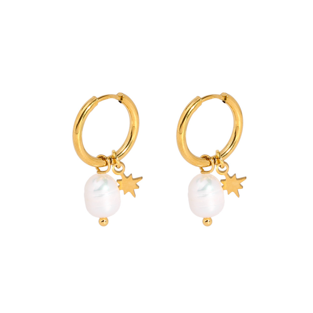 Natural Freshwater Pearl Earrings for Women Elegant & Versatile Star Pendant Stainless Steel Jewelry