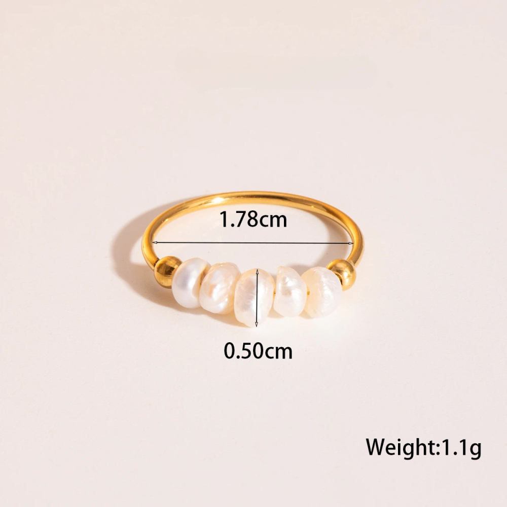 Women's Freshwater Pearl Ring 18K Gold Stainless Steel Jewelry