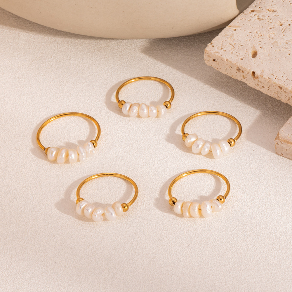 Women's Freshwater Pearl Ring 18K Gold Stainless Steel Jewelry