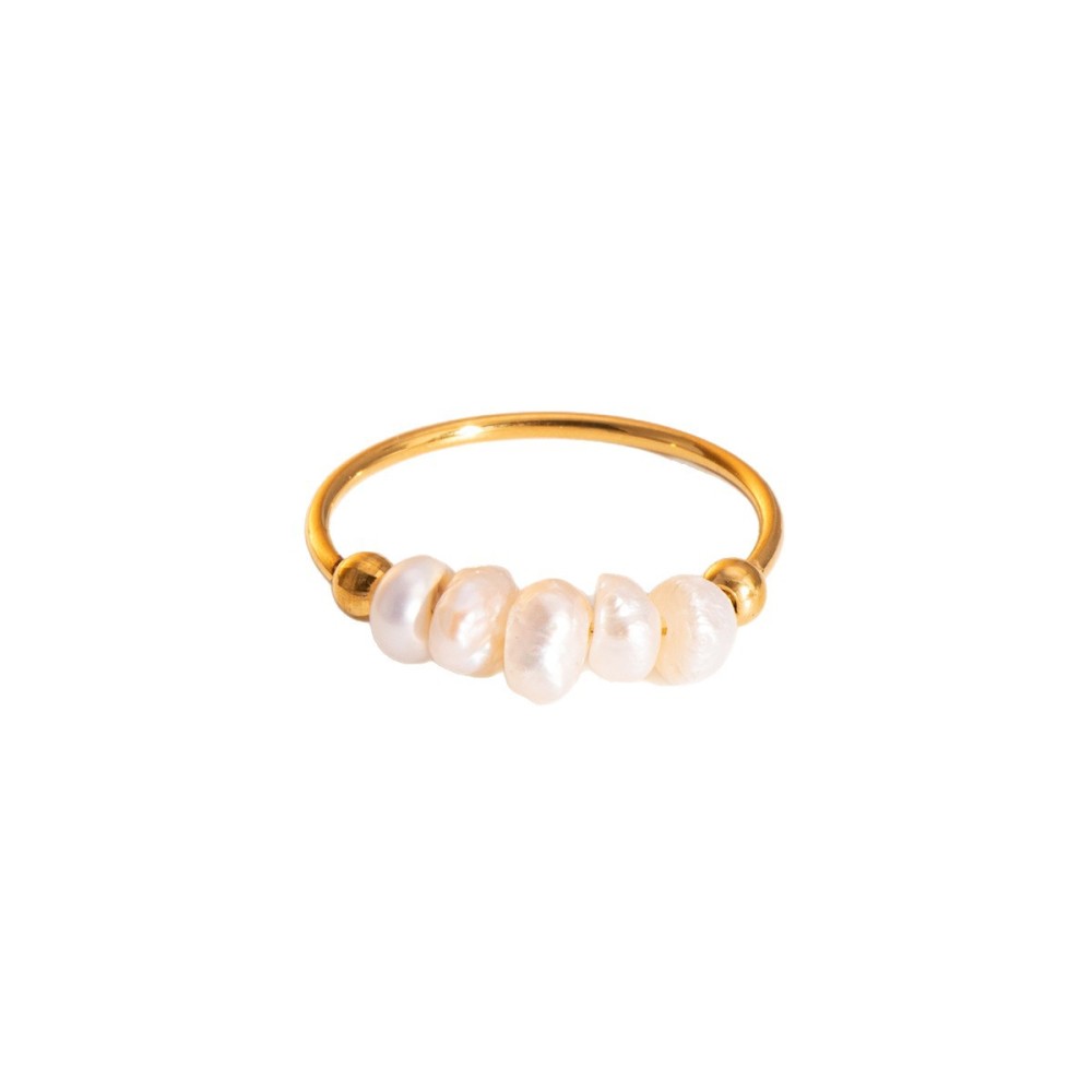 Women's Freshwater Pearl Ring 18K Gold Stainless Steel Jewelry