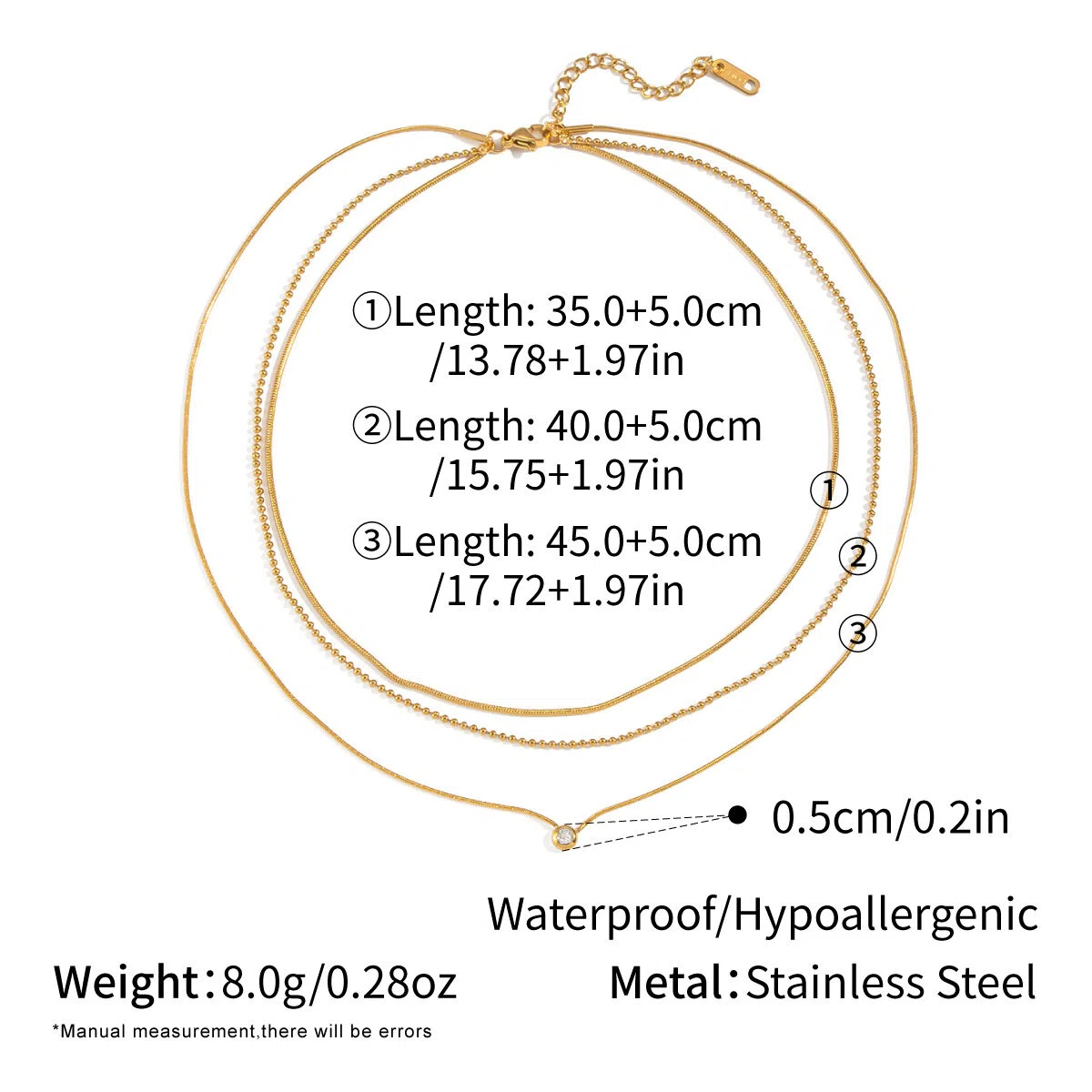 Wholesale Fashion Stainless Steel 3-Layer Necklaces Bulk Accessories Supply