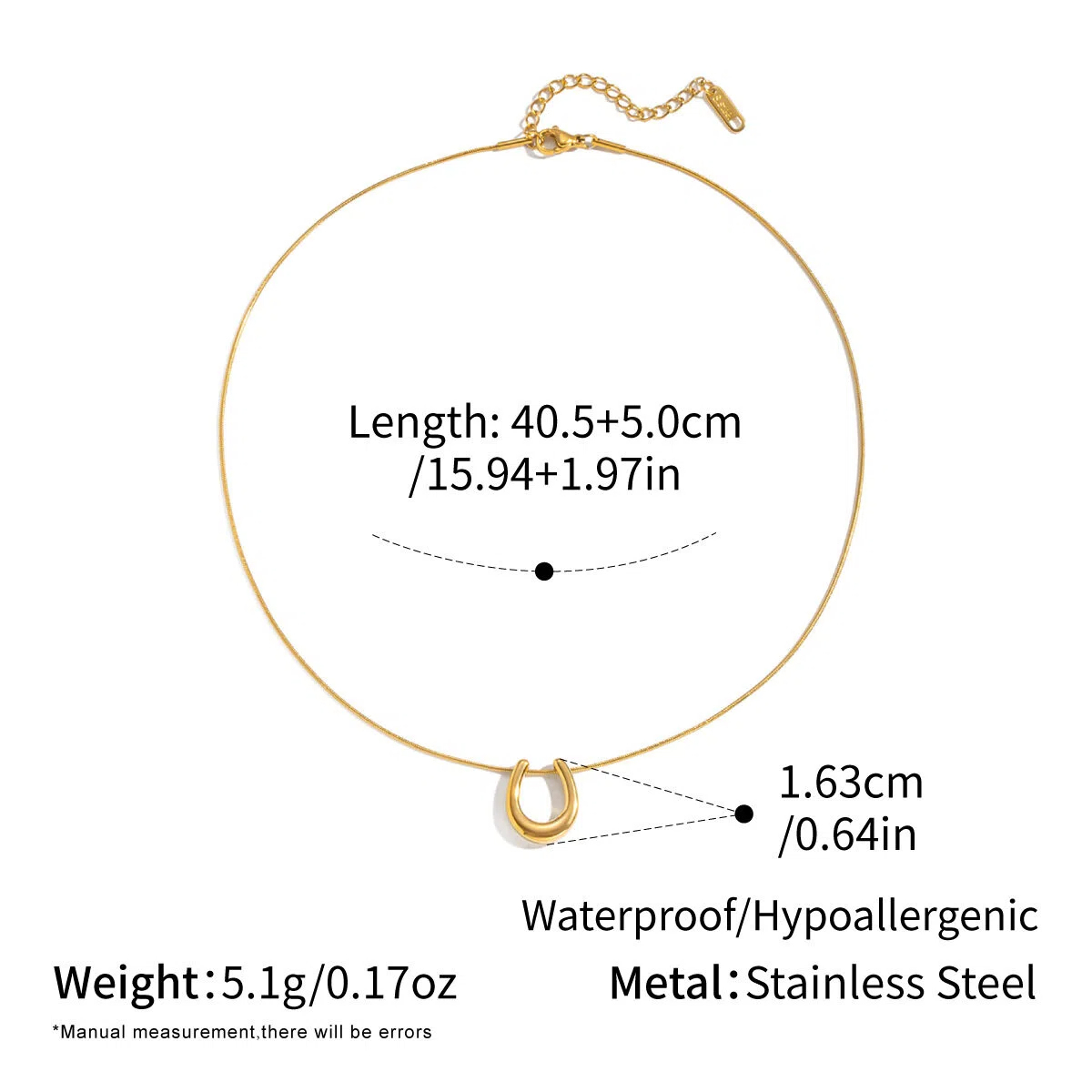 Minimalist 18K Gold Plated U-Shaped Horseshoe Stainless Steel Pendant Necklace | Versatile Jewelry for Women