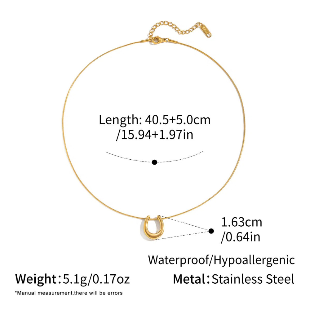 Minimalist 18K Gold Plated U-Shaped Horseshoe Stainless Steel Pendant Necklace | Versatile Jewelry for Women
