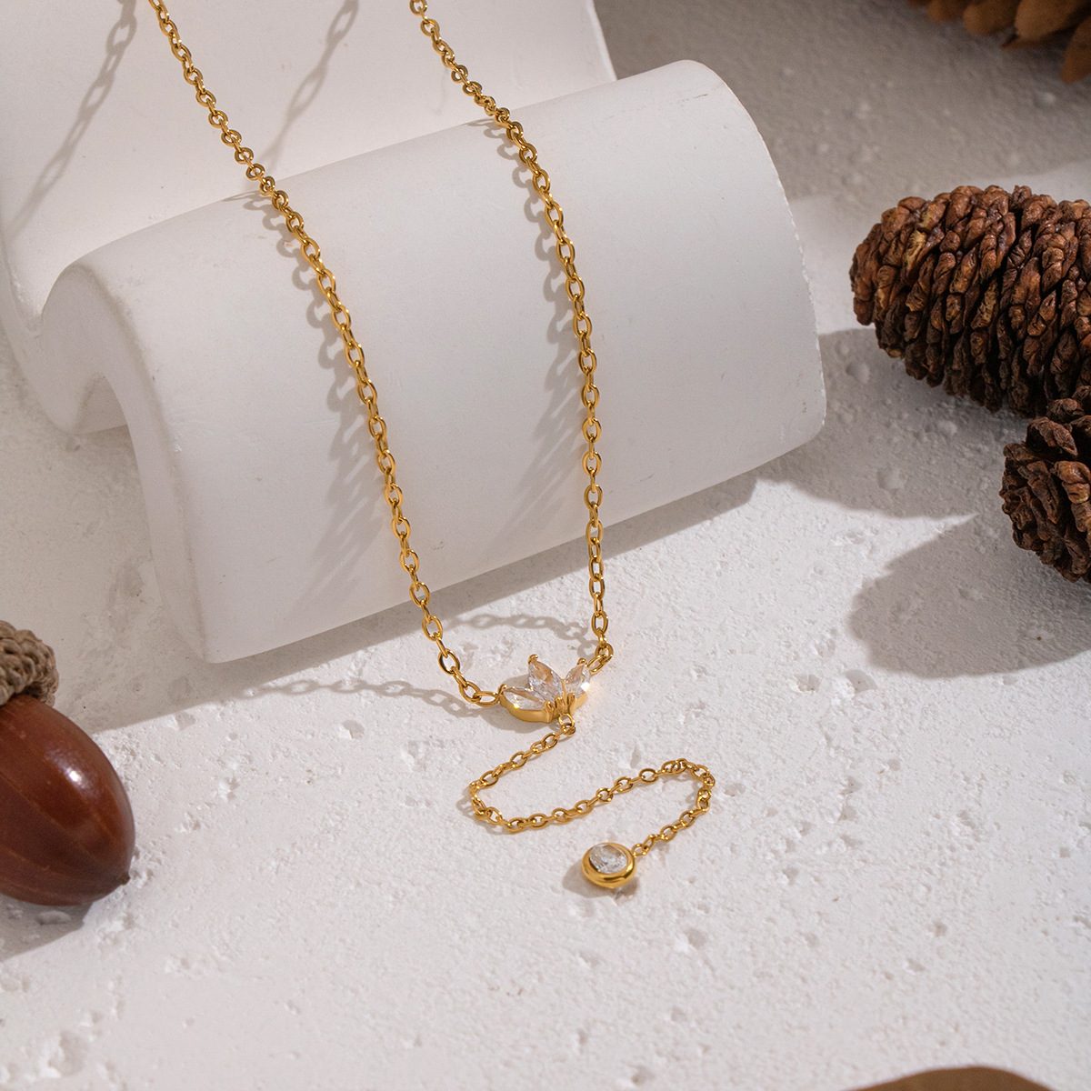Stainless Steel Petal Y-Shaped Necklace Daily Wear INS-Style Jewelry for Women