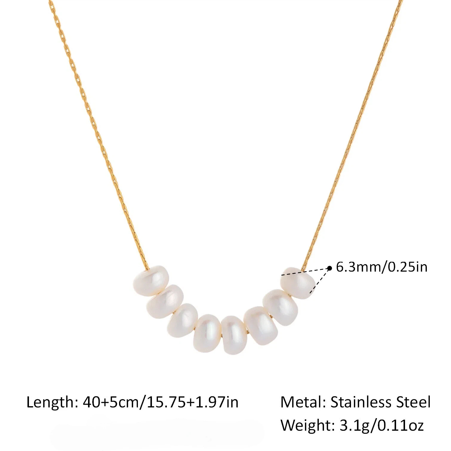 Natural Pearl Choker Necklace - Stainless Steel, Fade-Resistant, Waterproof, Wholesale Available