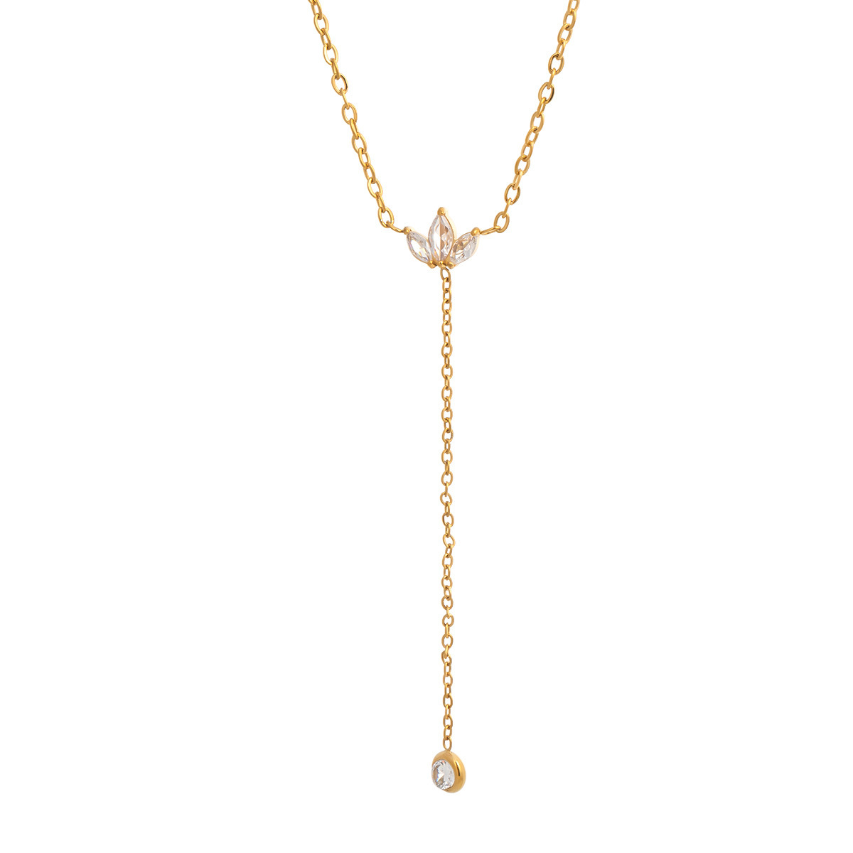 Stainless Steel Petal Y-Shaped Necklace Daily Wear INS-Style Jewelry for Women
