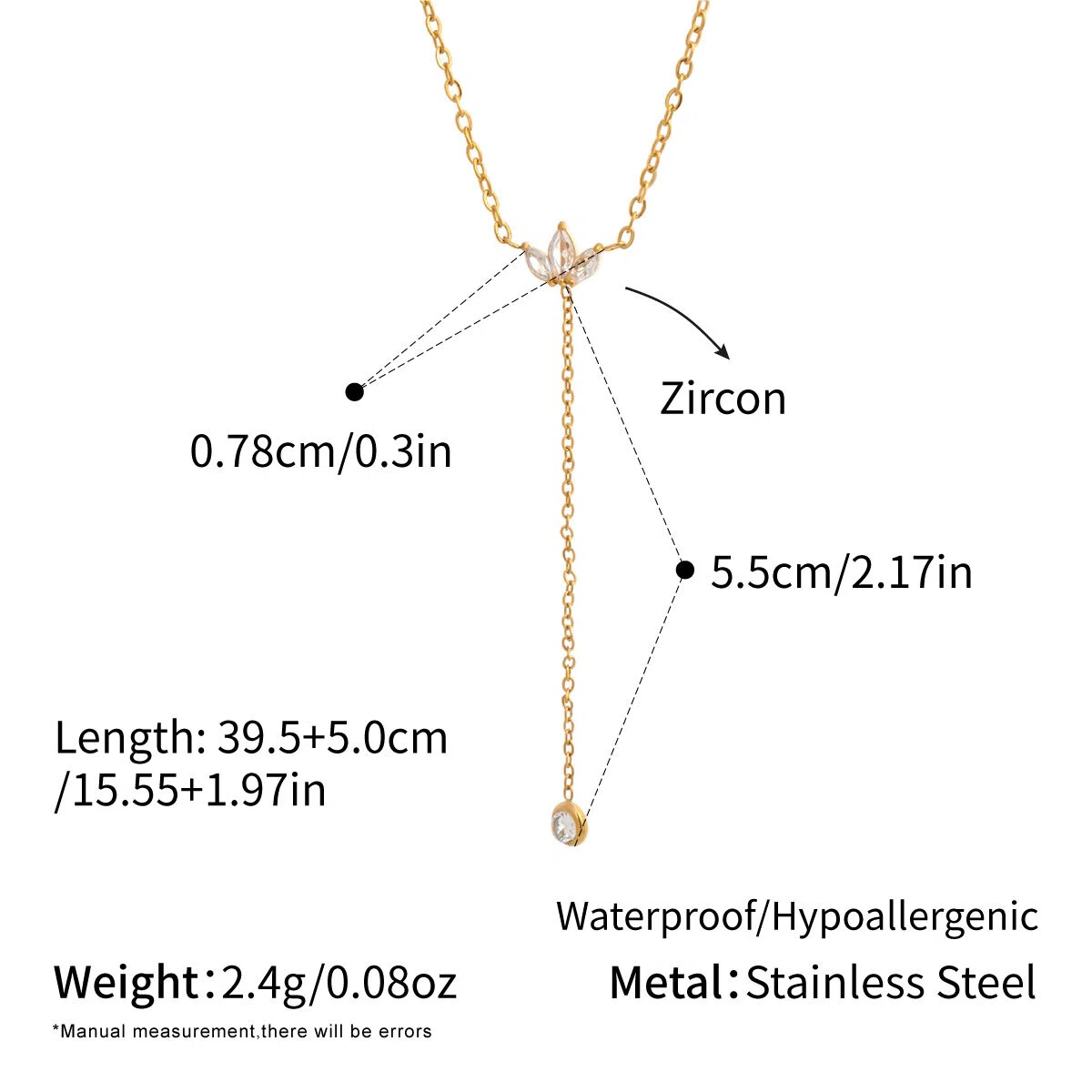 Stainless Steel Petal Y-Shaped Necklace Daily Wear INS-Style Jewelry for Women