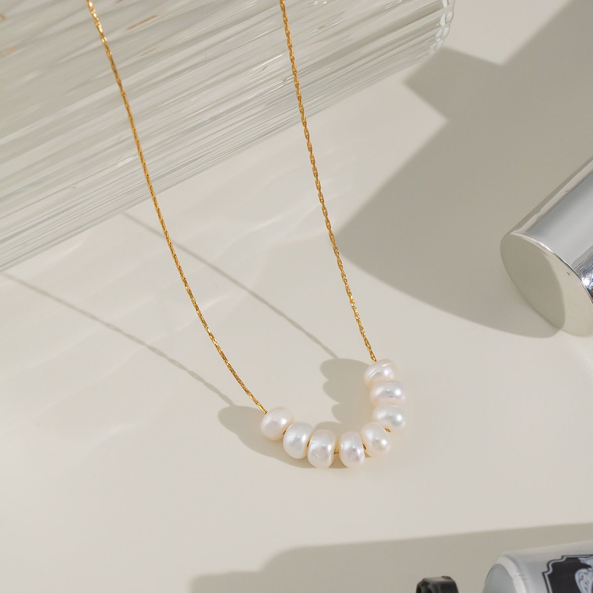 Natural Pearl Choker Necklace - Stainless Steel, Fade-Resistant, Waterproof, Wholesale Available