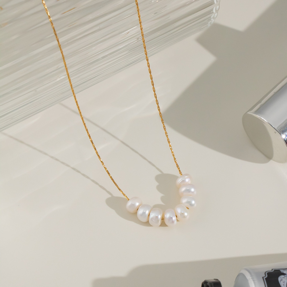 Natural Pearl Choker Necklace - Stainless Steel, Fade-Resistant, Waterproof, Wholesale Available