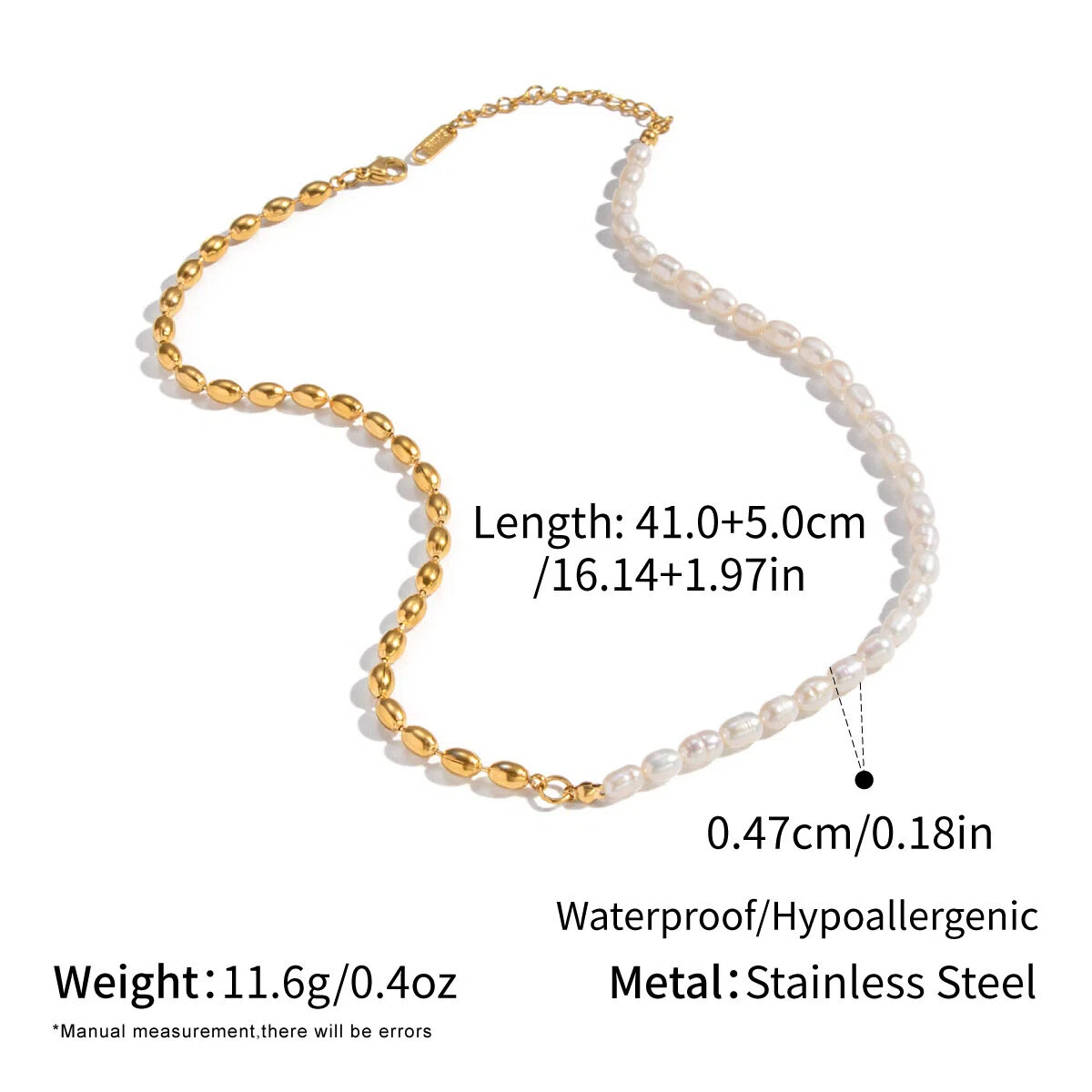 Natural Freshwater Pearl Necklace - Stainless Steel Oval Bead Design Jewelry