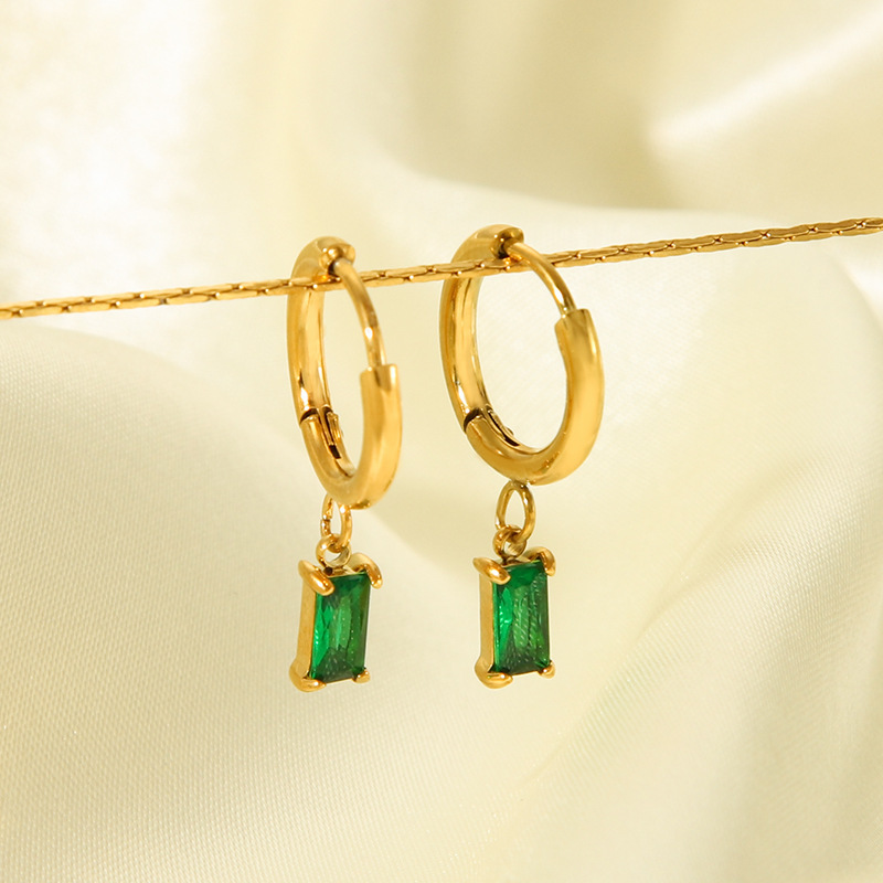 Stainless Steel earrings green pendant gold plated for women