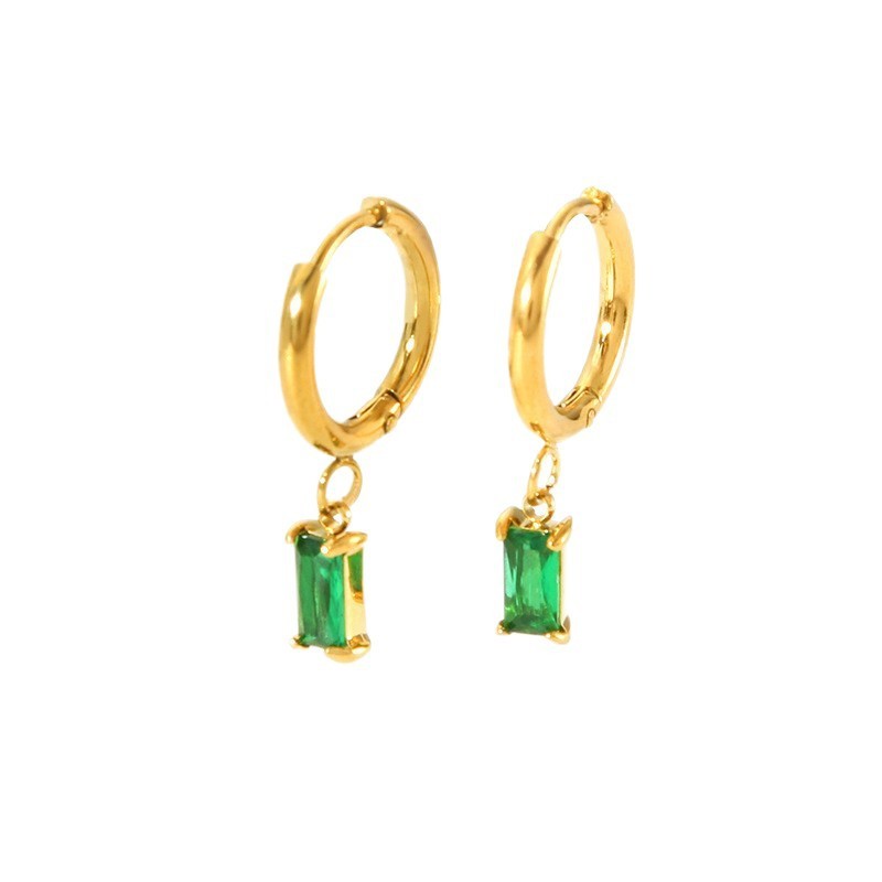 Stainless Steel earrings green pendant gold plated for women