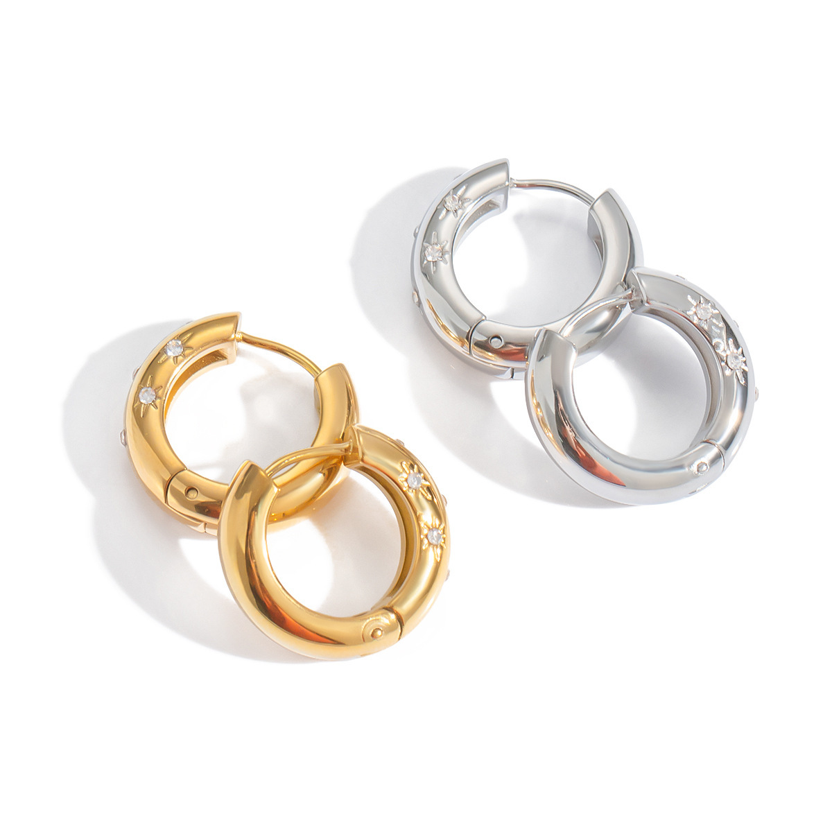 Stainless Steel C Shape Earrings With Stone PVD 18K Gold