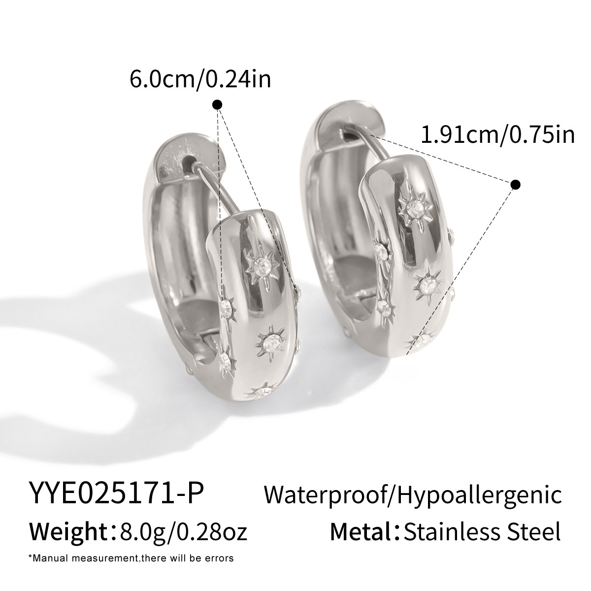 Stainless Steel C Shape Earrings With Stone PVD 18K Gold