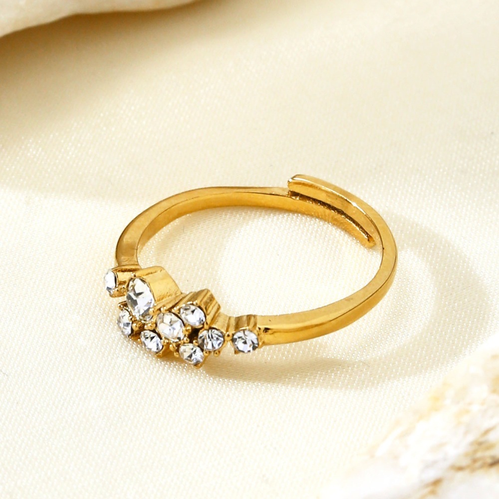 Wholesale stainless steel ring with zircon 18K gold plated adjustable