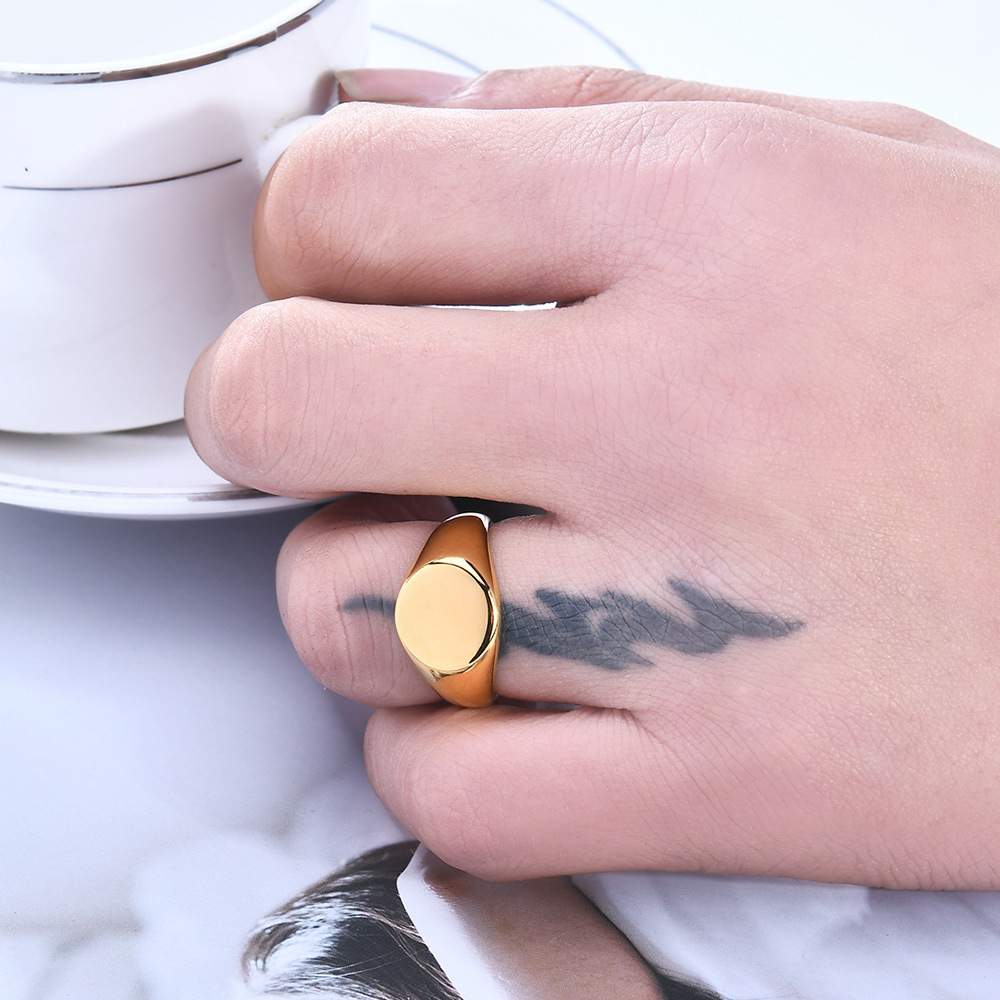 Stainless Steel Polished Ring 12MM Round 18K Gold Band Custom Laser Logo Available, Wholesale for Women