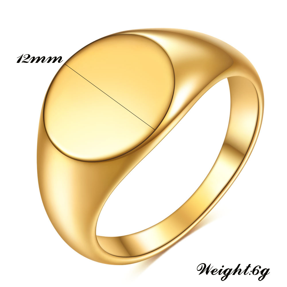 Stainless Steel Polished Ring 12MM Round 18K Gold Band Custom Laser Logo Available, Wholesale for Women