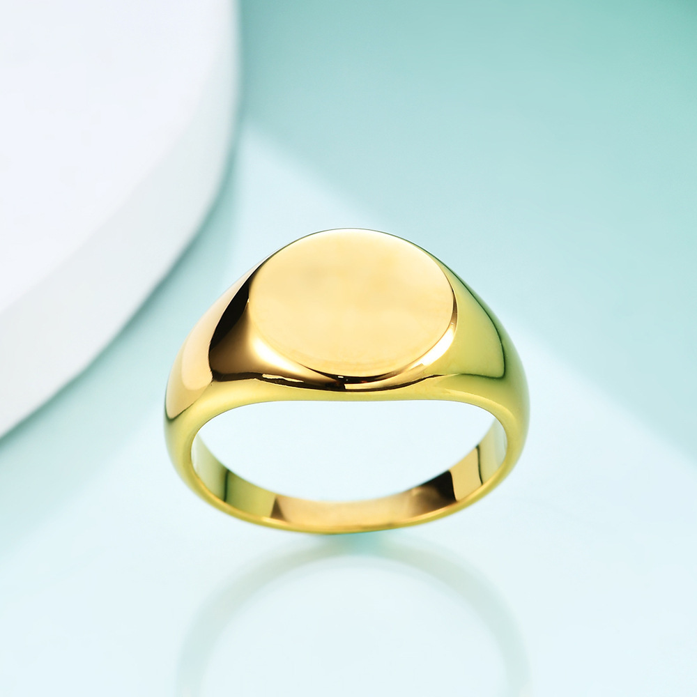 Stainless Steel Polished Ring 12MM Round 18K Gold Band Custom Laser Logo Available, Wholesale for Women