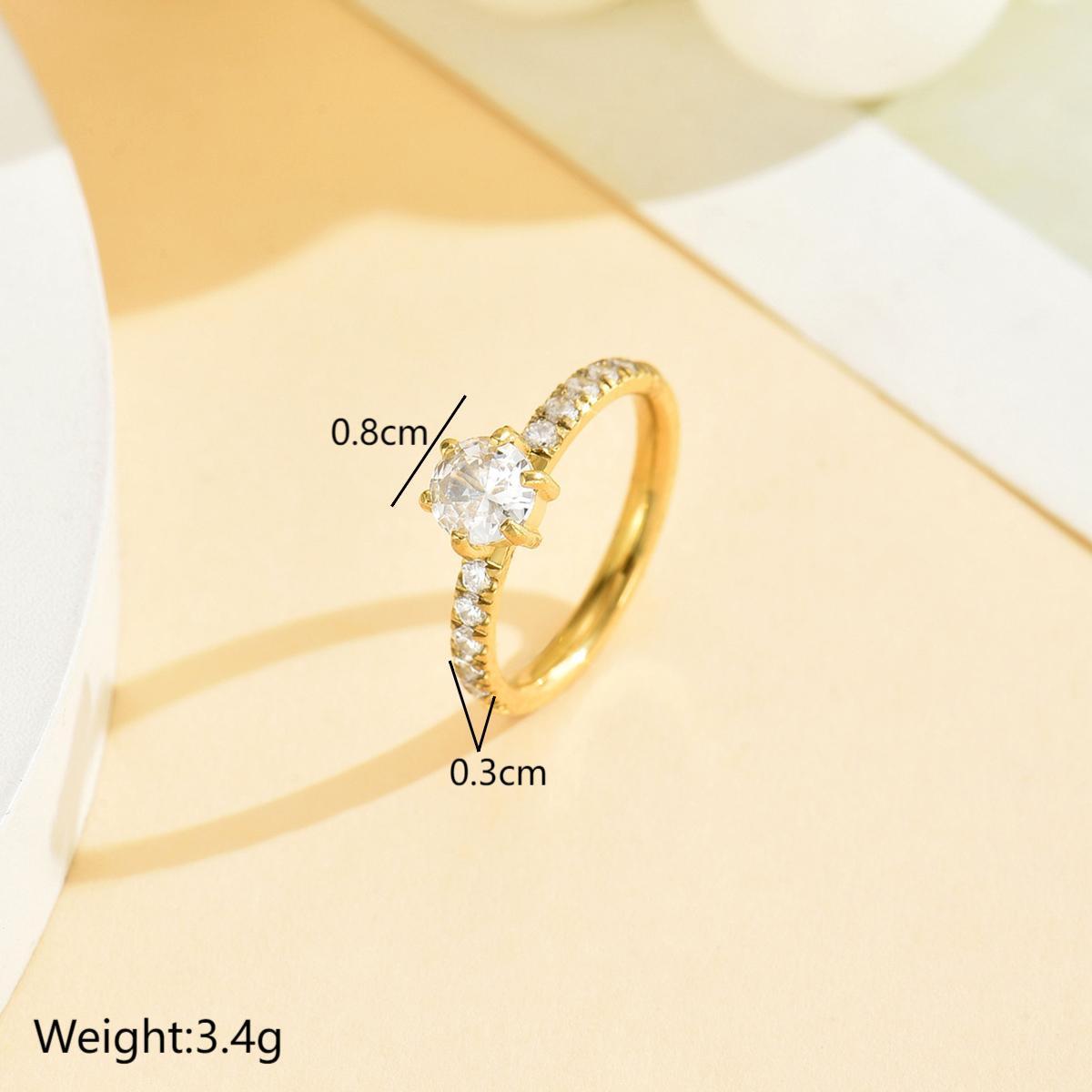 Round Zircon Stainless Steel Ring for Women PVD Plated