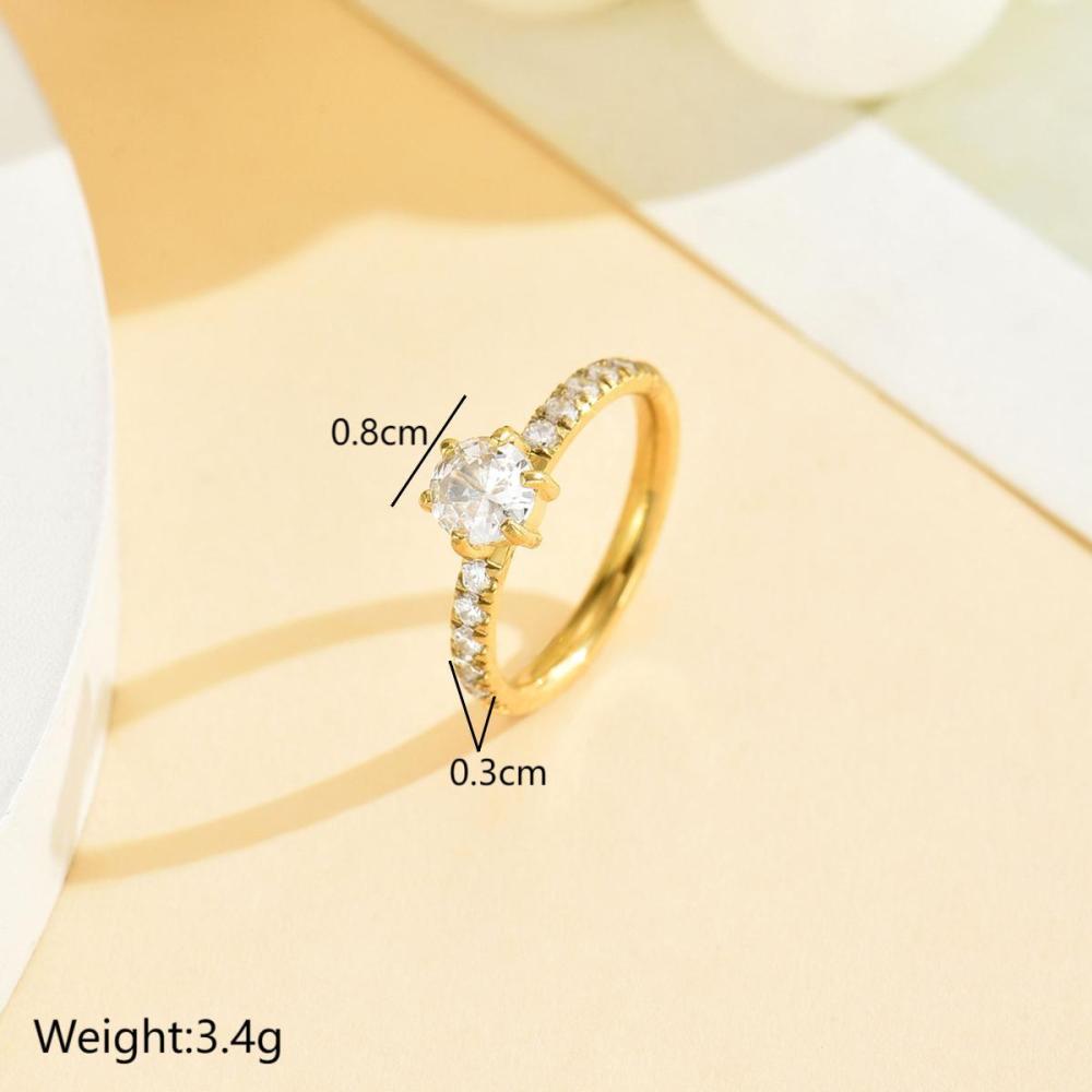 Round Zircon Stainless Steel Ring for Women PVD Plated
