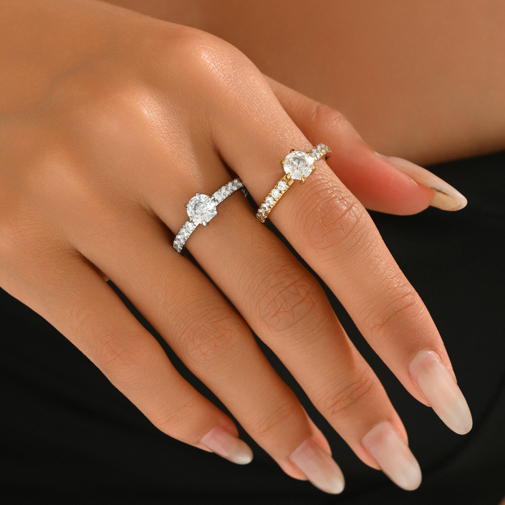 Round Zircon Stainless Steel Ring for Women PVD Plated