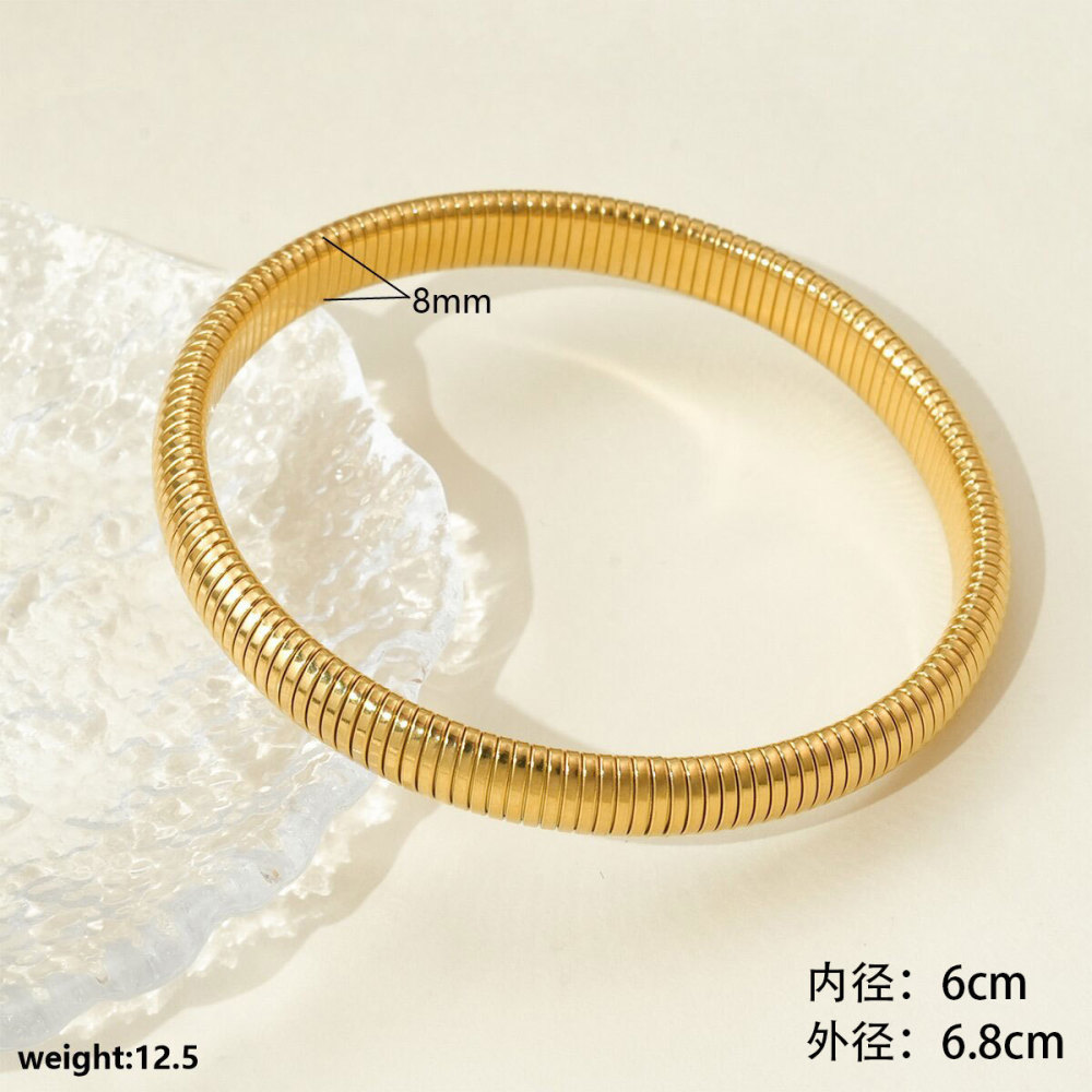 Trendy Simple Spiral Stainless Steel Fashion Bracelet, Elastic Titanium Steel, Niche Vertical Stripe Ring Jewelry